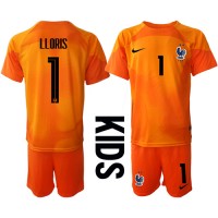 Frankrig Hugo Lloris #1 Målmand Hjemme Trøje Børn VM 2022 Kortærmet (+ Korte bukser)